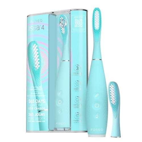 Image of FOREO ISSA 4 Sonic Electric Toothbrush – 4-in-1 Rechargeable Tooth Brush with Extra Brush Head for 12 Months Use, Soft Bristles, Electric Toothbrush Head Replacement, Whitening Teeth - Arctic Blue