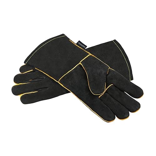Image of OLSON DEEPAK Leather Heavy Duty Heat Resistant Safety Gauntlet Gloves,Used for Welding,Fireplace,Oven,Woodburner,Stoves,BBQ,1pair