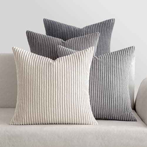 Image of MIULEE Corduroy Cushion Covers Soft Decorative Square Throw Pillow Covers Cushion Soft Pillowcase Striped Pack of four for Home decor Sofa 50cm x 50cm,20x20 Inches Dark Grey Series