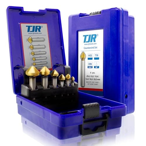 Image of TJR® Countersink 90° Diameter 6.3-20.5 mm Made of HSS Steel with coating– Really Sharp – Countersink and Deburring Set for Wood, Metal and Plastic in Storage Box (HSS with TiN coating)