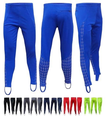 Image of Acclaim Athens Mens Four Way Stretch Polyester Reflective Print Running Exercise Fitness Training Elasticated Tie Cord Waist Track Tights Pants Leggings with Stirrups (Royal Blue, XLarge)