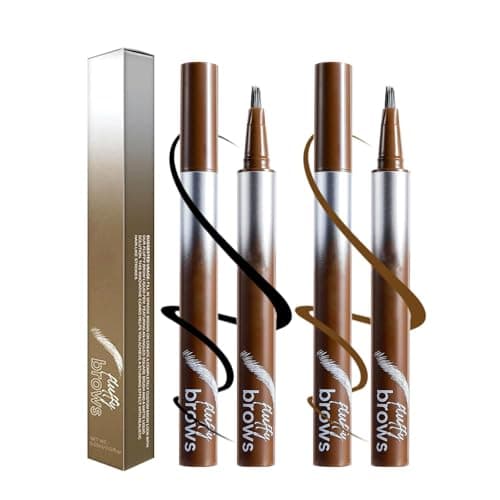 Image of Four Fluffy Brows Eyebrow Pencils Kit in Dark & Medium Brown Shades - Dual-Toned Brush for Precise Natural Definition, Daily Makeup, and Touch-Ups for Fuller, Soft-Looking Brows