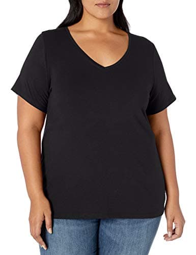 Image of Amazon Essentials Women's Plus Size Short-Sleeve V-Neck T-Shirt, Black, 3XL Plus