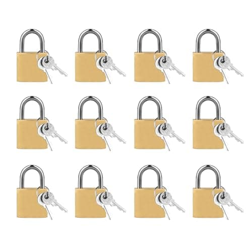 Image of Pack of 12 Solid Brass 20mm Padlocks with 36 Keys Heavy Duty Security Locks for Lockers Luggage Toolboxes Jewelry Cupboards