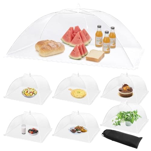Image of Mesh Food Covers for Outside - 1 Extra Large (40 x 24 in) & 6 Large (17 x 17 in) Food Tents, Collapsible and Reusable Food Covers for Outdoors Picnic, BBQ, Camping, Party Supplies