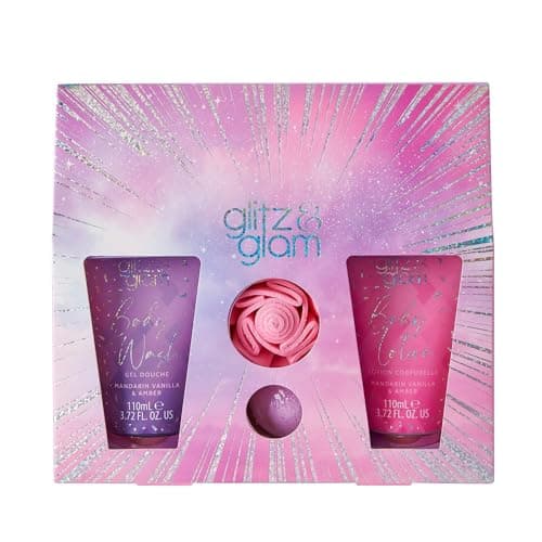 Image of Style & Grace Glitz & Glam Glimmer Gift Set Eco Packaging 110ml Body Wash + 110ml Body Lotion + 80g Bath Fizzer + 1 Shower Flower