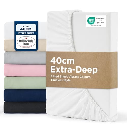 Image of Bedsure Double Fitted Sheet Deep - Bed Sheets Extra Deep Pocket 16 inch (40 cm) made of Soft Brushed Microfiber for Double Bed, White, 135x190cm