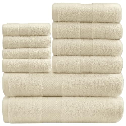 Image of GC GAVENO CAVAILIA 10 Piece Towel Bale Set | Quick Drying Cotton Towel Highly Absorbent 450 GSM Cream Towels Set | Bathroom Towels Bale Set 4x Face 4x Hand 2x Bath Towels