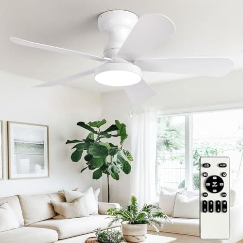 Image of Depuley Small Ceiling Fan with Lights: 35-Inch Flush Mount Fan with Light and Remote - White Low Profile Ceiling Fans Reversible Quiet DC Motor for Bedroom Living Room Indoor Outdoor