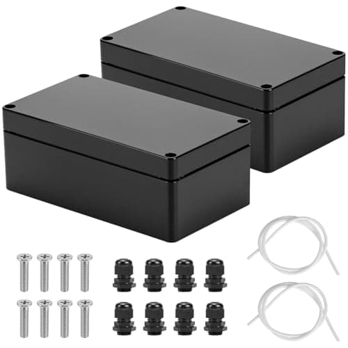 Image of QWORK® 2 Pack Waterproof ABS Plastic Junction Project Box IP65 Electronic Enclosure, 158 x 90 x 60 mm, Black