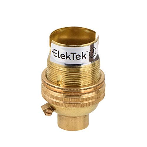 Image of ElekTek Unswitched Lamp Holder B22 BC Bayonet Cap with Shade Ring 10mm/M10 x1 Threaded Bottom Entry - Made in UK - Brass
