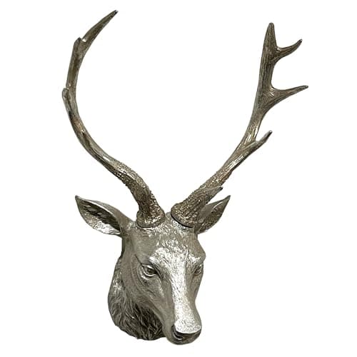 Image of Alfie Francis Silver Stag Head Wall Mount Deer Antler Animal Taxidermy Hanging Sculpture Ornament Art