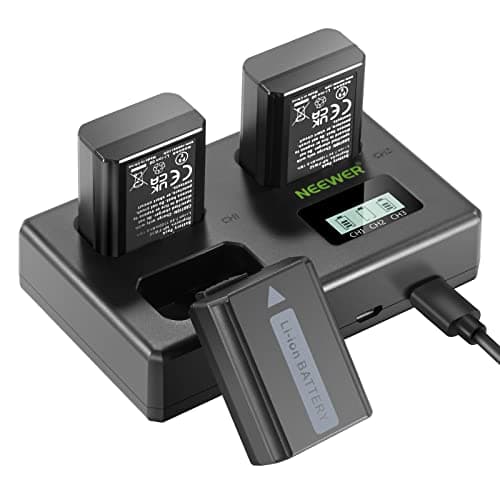 Image of NEEWER 3-Pack NP-FW50 Replacement Battery and Triple Slot Charger compatible with Sony ZV-E10, A7RII, A7R, A7II, A7, A7SII, A7S, A6500, A6400, A6300, A6000, A5100, A5000, RX10 II III IV, 1100mAh