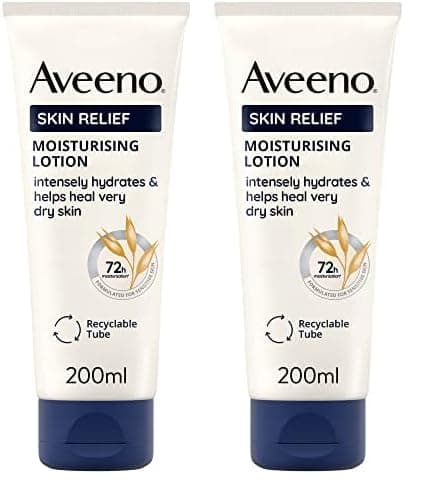 Image of Aveeno Skin Relief Moisturising Lotion (2x 200ml), For Very Dry and Irritable Skin with Shea Butter and Prebiotic Oatmeal, Soothing From Day 1