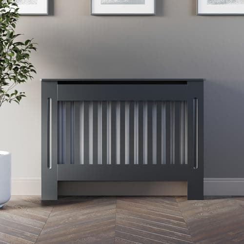 Image of DuraTherm® Radiator Cover Anthracite Grey Painted Modern Vertical Slat Shelves MDF Cabinet Shelf for Radiators, Living Rooms, Bedrooms, Medium (H: 81.5cm / W: 112cm / D: 19cm)