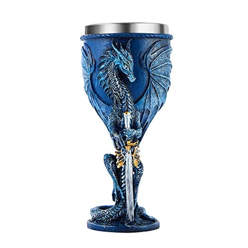 Image of OTARTU Medieval Blue Dragon Goblet Stainless Steel Dungeons and Dragons Gift Chalice Wine Goblet 210ml (Blue Sword Dragon)