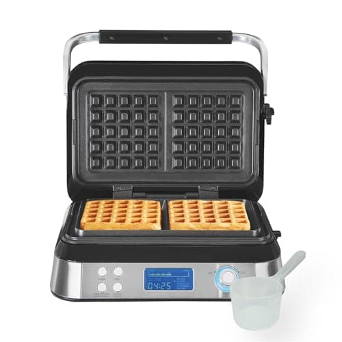 Image of Hamilton Beach Pro Smart Waffle Maker, Non-Stick, 7 Browning Levels, 5 Programmes, Family Size, Digital Display, Overflow Protection - HB5403T, Silver
