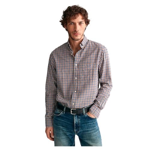 Image of GANT Men's Reg Light Twill Gingham Shirt, Cacao, M