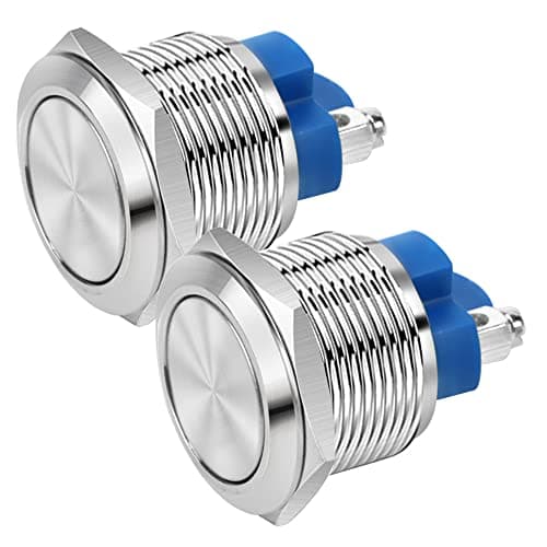 Image of Gebildet 2pcs 22mm 12V/24V/125V/250V/2A Momentary Push Button Screw Type Terminals Stainless Steel Metal Waterproof Button with 2 Screw Terminals Stainless Steel(Flat Head)