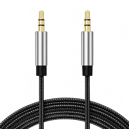 Image of kwinfei 5.0M Aux Cable 3.5mm Male to Male Headphone Braided Auxiliary Cord, Hi-Fi Stereo Jack to Jack Braided Cord, Gold-Plated Plugs for Headphones, Smartphone, Car Stereo, Speaker, Tablet