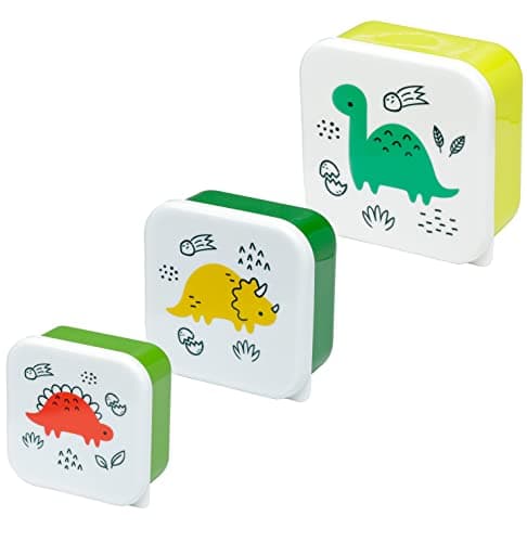 Image of Puckator Dinosauria Jr Set of 3 Lunch Box Snack Storage S/M/L - Lunchbox with Multi Compartments - Small Food Containers - for Adults and Kids - Girls Boys Lunchbox - Food Prep with Lids