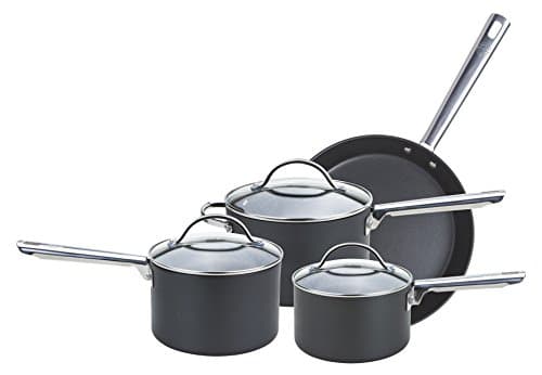 Image of Anolon Professional Pots and Pans Set - 4 Piece Non Stick Pan Set with Glass Lids, Durable Stainless Steel Handles, Metal Utensil Safe Saucepans & Frying Pan Set, Black