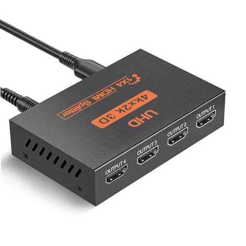 Image of L'Puluva HDMI Splitter 1 in 4 out, 4K Splitter for 4 Monitors, 4 Way HDMI Distribution, Multi Adapter for PC, Laptop, HDTV, Projector,1 input 4 Outputs, Mirror Only, Not Extend