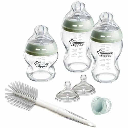 Image of Tommee Tippee -Baby Bottles, Natural Glass Starter Set for Newborn, Anti-Colic Bottles (150 ml and 250 ml), Breast-like Teat, Self-Sterile, Accessories
