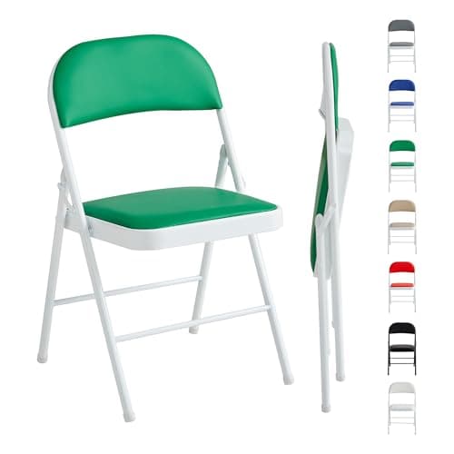Image of mcc direct Set of 1 Folding Chair, Faux Leather Foldable Chair with Metal Frame and Padded Seat, Easy to Fold and Store for Home, Office, Dining and Reception (Green)
