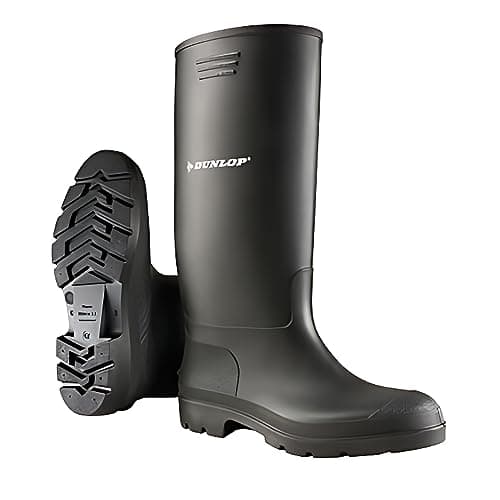 Image of DUNLOP Pricemastor - Unisex Knee High Wellington Rain Boots, Black, CE Certified Waterproof and Chemical Resistant PVC Wellies for Outdoor, Gardening and Farm Work - EU41, UK7