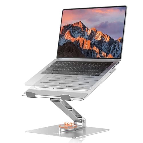 Image of TECKNET Laptop Stand for Desk, Foldable Laptop Riser with 360° Swivel Base, Adjustable Height & Angle, Ventilated Portable Laptop Holder for 10-17" Laptops, MacBooks & Tablets - Silver