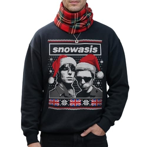 Image of Sanfran Clothing Snowasis Christmas Jumper Funny Festive Ugly Xmas Gift Party Music Britpop UK Indie Band Unisex Sweater Sweatshirt 4XL / Black