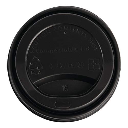 Image of Fiesta Green Coffee Cup Lids 340 ml / 12 oz (Pack of 50), Black, Material: CPLA, Size: 17(H) x93(Dia) mm, Suitable for Temperatures Up To 100°C, BS EN13432 Certified, DS055