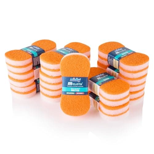 Image of Minky Brites, 24 Pack, Non-Scratch, Anti-Bacterial and Anti-Grease Washing Up Sponge, Cleaning Products, Kitchen Sponge, Scourers, Orange