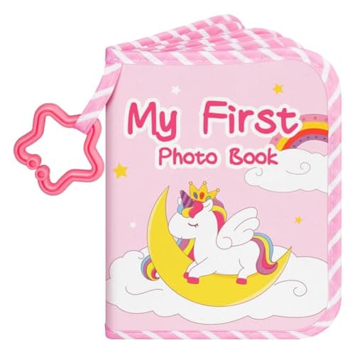 Image of Lanpn Baby Photo Album Holds 17 6x4 Pictures, My First Soft Cloth Family Photo Book with Name Card & Name Tag Stickers, Fabric Newborn Memory Keepsake Gift for Baby Shower Toddler Kid Girl (Unicorn)