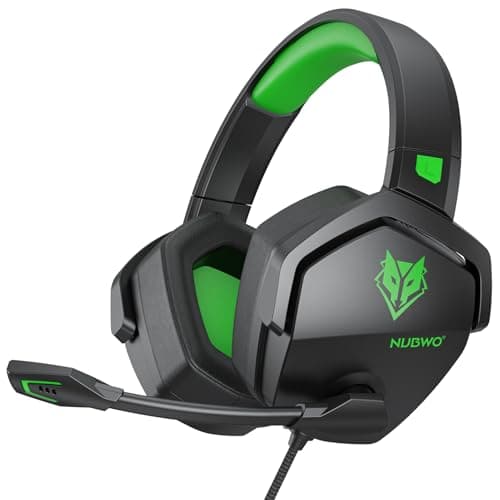 Image of NUBWO N16 Gaming Headset for Xbox, PS5, PS4, PC, NS, Mac - Over Ear Headphones with Microphone, Stereo Sound, Wired Xbox Headet with 3.5mm Audio Jack (Black Green)