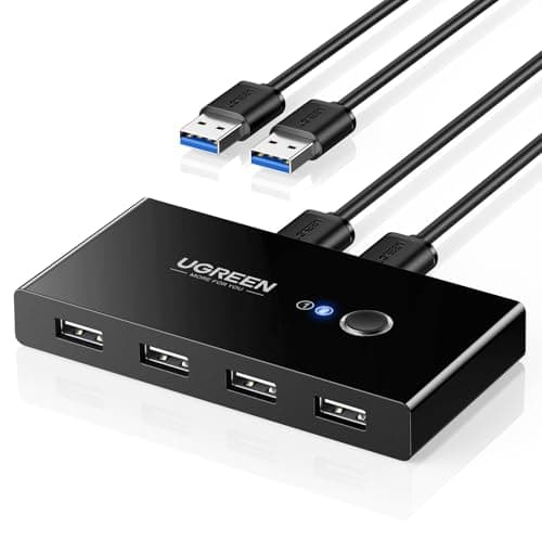 Image of UGREEN 4 Ports USB 2.0 Switch for 2 PCs, 2 in 4 Out USB Switch for Mouse, Keyboard, Scanner, Printer, Stick, Hard Drive Compatible with Windows, Mac OS 8.6 and above, 2 USB 2.0 Cables