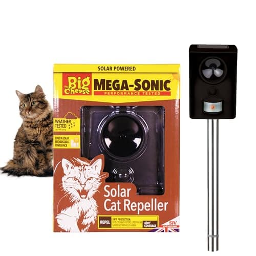 Image of The Big Cheese Mega-Sonic® Solar Cat Repeller – Effective Humane Alternative - Professional Motion-Activated Ultrasonic Cat Repellent for Gardens UK - Outdoor Solar Powered Deterrent