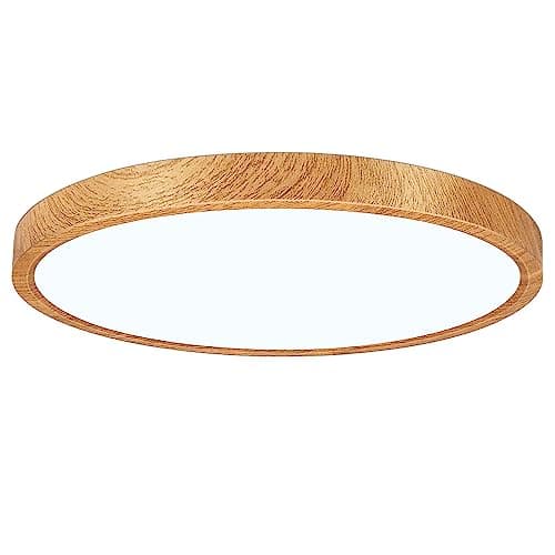 Image of 12in/30cm 24W LED Wood Grain Flush Mount Ceiling Light, 2800K Warm White Bathroom Light, 3200LM, Round Ceiling Lighting, 240W Equivalent Ceiling Lamp for Closets, Kitchens, Hallway, Bedrooms, etc.