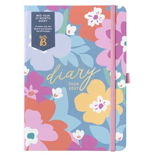 Image of Busy B A5 Diary - Mid-Year 17 Month Aug '26 - Dec '27 - Floral Academic Diary - Week to View Planner with Pen Loop, Tear-off Lists, Elastic Closure Band & Storage Pockets