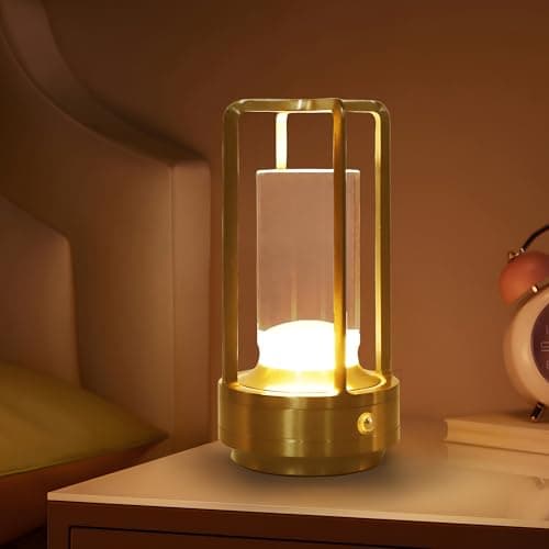 Image of MEKOTRIN Rechargeable Cordless Table Lamp, Portable Bedside Lamp Night Light with Touch Control, 3 Color Modes & Stepless Dimming, Battery Operated Powered Light for Bedroom Indoor Outdoor, Gold