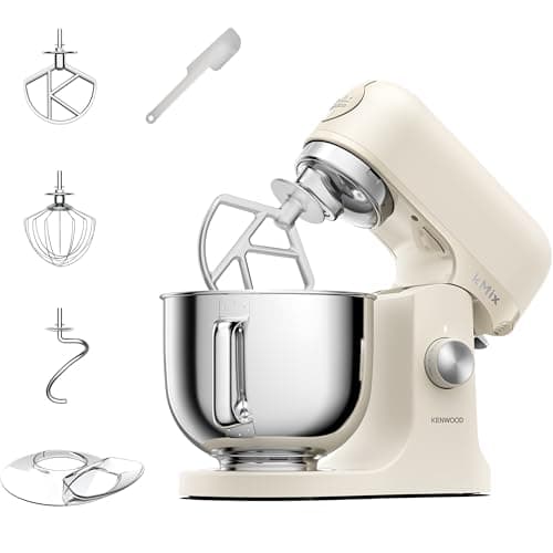 Image of Kenwood kMix Calm Cream - Stand Mixer for Easy Baking, 5L Stainless Steel Bowl, Planetary Mixing, Metal Body, Variable Speed Control, 3-Piece Patisserie Set & Splash Guard, 1000W, Cream (KMX751ACR)