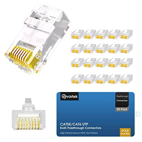 Image of AVARTEK RJ45 Cat5/Cat5E Pass Through Connectors 50 Pack, Ethernet RJ45 Plug for Cat5 Cat5e Cat6 UTP Solid & Stranded Network Cable