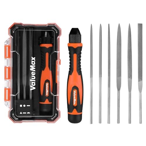 Image of ValueMax Needle File Set, Interchangeable Mini Wood Metal File Set, 6PCs Files with Handle, Flat, Round, Square and Triangle for Precision Crafts, Metal & Wood Work