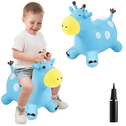 Image of ZHUYNXIR Inflatable Bouncy Horse Toy,Kid Jumping Horse Toy, Kid Favorite Jumping Toy.Perfect for Birthday, Bouncy Horse Blue.