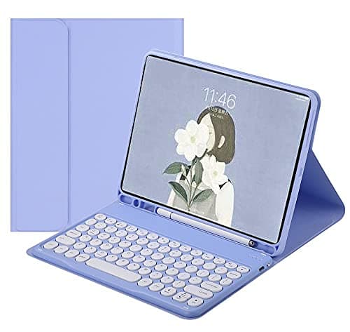 Image of Disonbeir Keyboard Case for iPad Mini 5th Generation Mini 4 (7.9") Cute Round Key Wireless Removable BT Color Keyboard Cover with Pencil Holder (Purple)