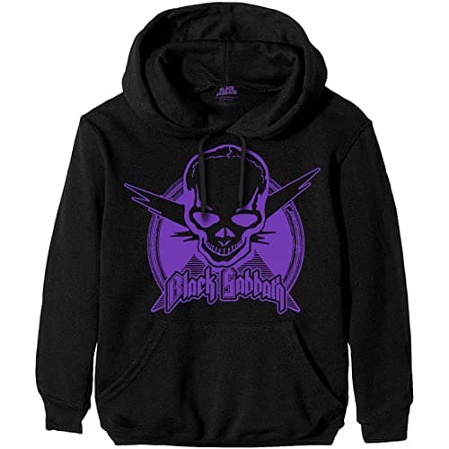 Image of Black Sabbath Hoodie Aviation Skull Band Logo Official Mens Black Pullover M