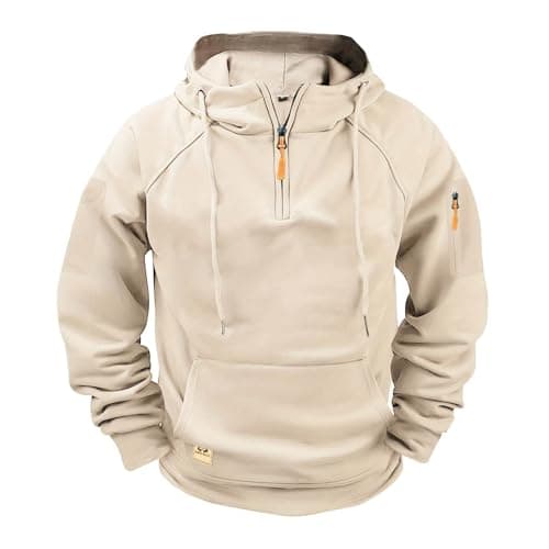 Image of Hoodies for Men,Work Jumpers Mens Fleece Lined Cargo Military Hooded Sweatshirt Patchwork Tactical Pullover Tops Winter Gym Sports Outfits Hoody Essentials Hoodies with Zip Pockets Khaki