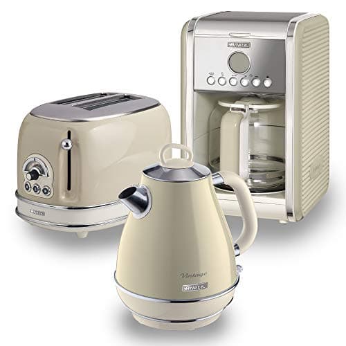 Image of Ariete ARPK7 Retro Style Jug Kettle, 2 Slice Toaster and Filter Coffee Machine Set, Vintage Design, Beige
