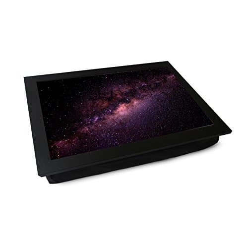 Image of Extra Large Portable Lap Desk Tray (Milky Way Galaxy) Wide Multi Purpose | Handmade Large Wooden Frame, Big Beanbag Cushion Bottom | Computers, Laptops, Meals, Food | 49.8cm | XL57 Black